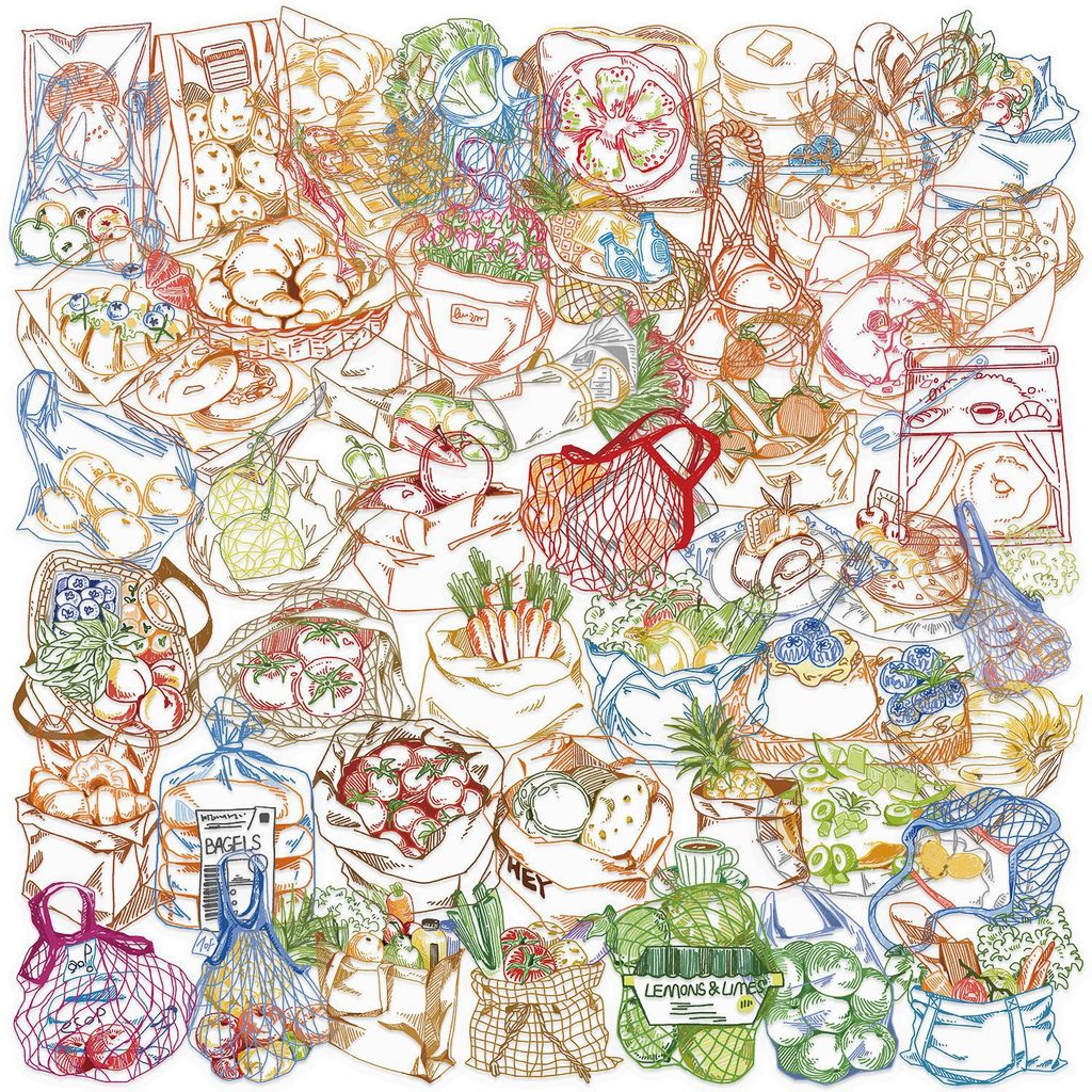 50Pcs Color Line Drawing Food  - Food Snacks Drawing 评论和价格