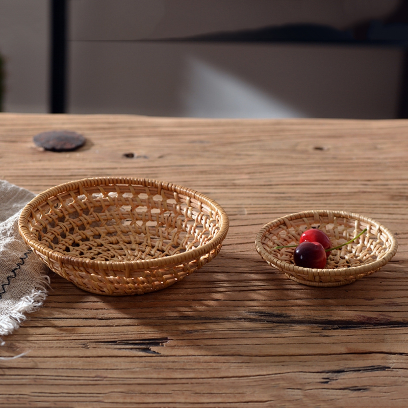 Round Bamboo Rattan Tray, Hand - Food Snacks Basket 评论和价格
